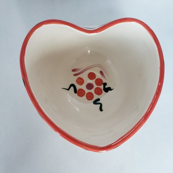 NOS Ceramic Heart Shaped Bowl "L" Signature Ivory with Pink Green Purple - Picture 2 of 13